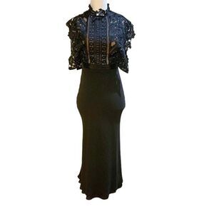 Self-Portrait Guipure Lace and Crepe Midi Evening Dress Black US 4 Small